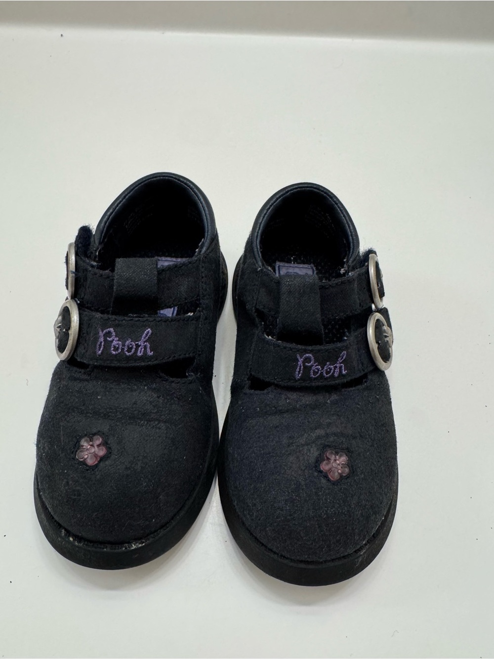 Vintage Winnie the Pooh Black Kids Mary Jane Shoes with Buckle